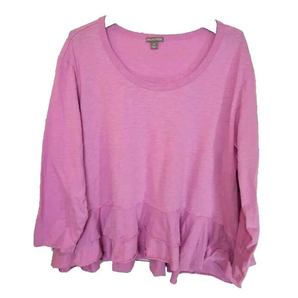 Falls Creek‎ Pink Scoop Neck Layered Long Sleeve Peplum Top Womans Plus Size 3X